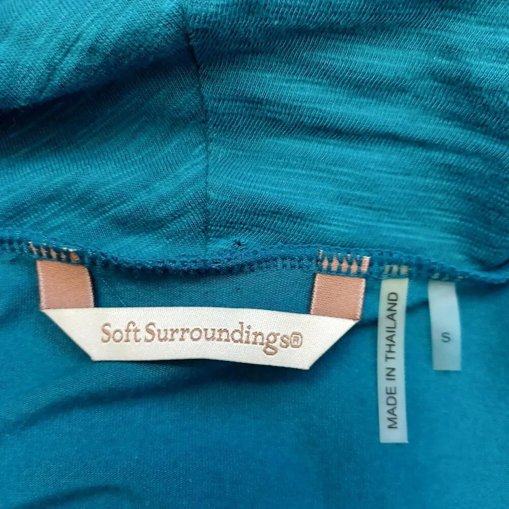 Soft Surroundings Womens‎ Teal Blue Cowl Neck Tiered Long Sleeve Top Size S